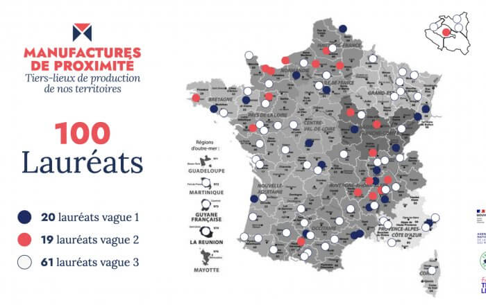 Carte de France des Manufactures de proximité labellisées par l'Agence Nationale des Territoires